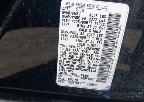 2013 Nissan Rogue Sv z USA, uszkodzony, nr VIN JN8AS5MVXDW636594